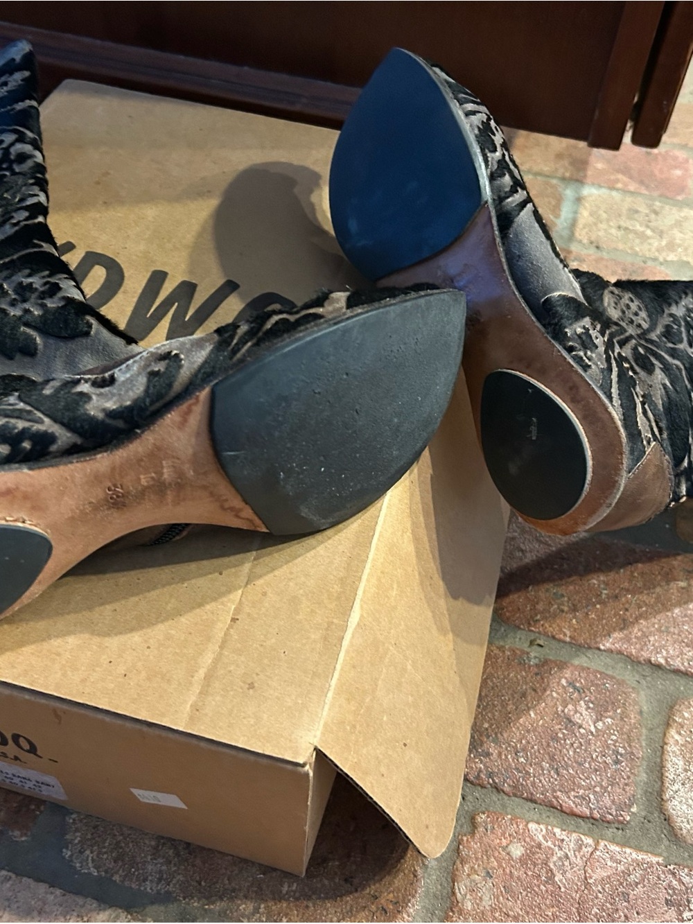 CYDWOQ Black Velvet Patterned & Brown Leather Tall Boots Duo - Picture 4 of 5